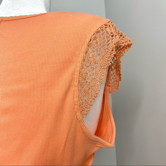2/$30 VTG Orange Ribbed 100% Cotton Crochet T-Shirt XL - Picture 6 of 8
